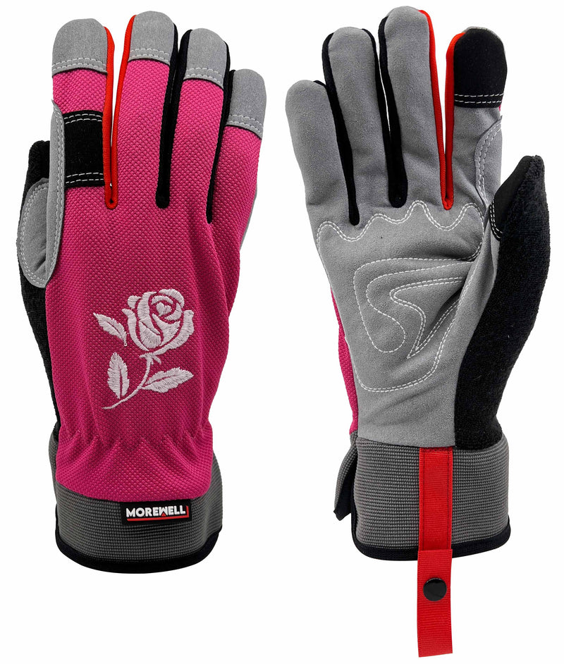 DAISY PINK Series I Rose Embroidery Gardening Gloves | Reinforced Palm Protection| Dark Grey